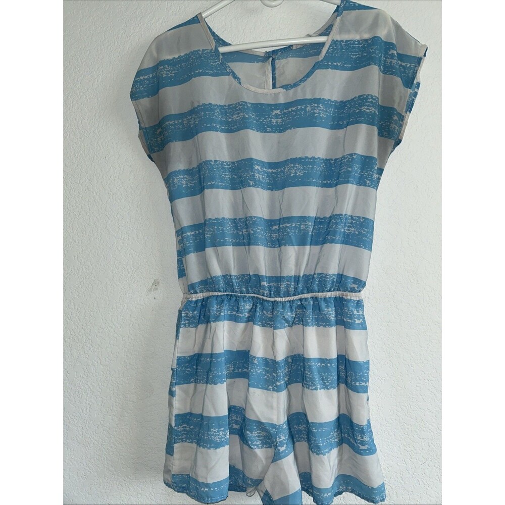 Peach Love California Striped Romper M Shoulder Coastal Summer Stripes